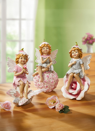 Figuren - Zauberhafte Elfen aus Kunstharz, in Farbe ROSA, in Ausführung Elfe auf Rosenball