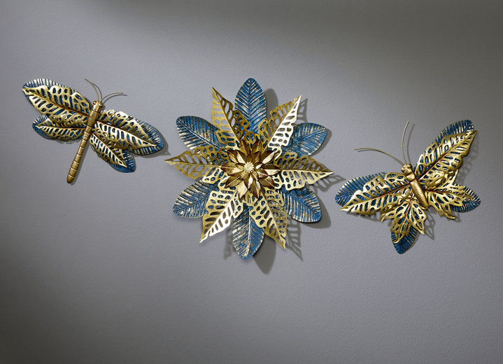 Metall-Wandbilder - Wanddekoration aus Metall, in Farbe GOLD-BLAU, in Ausführung Schmetterling