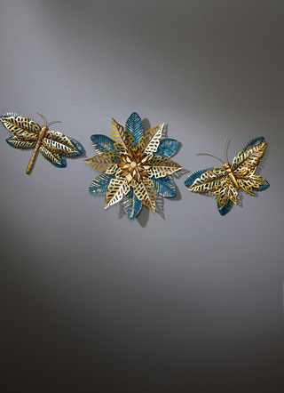 Metall-Wandbilder - Wanddekoration aus Metall, in Farbe GOLD-BLAU, in Ausführung Schmetterling