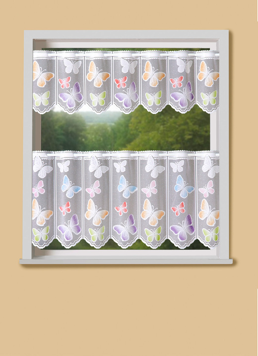 Kurzgardinen - Kurzstore mit Schmetterlings-Motiv, in Größe 661 (30x 90 cm) bis 861 (60x150 cm), in Farbe MULTICOLOR