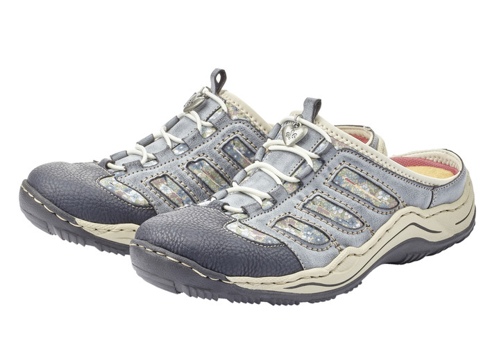 Rieker - Rieker, klassische Damen-Clogs, mit Elastik-Zierschnürung, in Größe 036 bis 043, in Farbe JEANS-BEIGE Ansicht 3