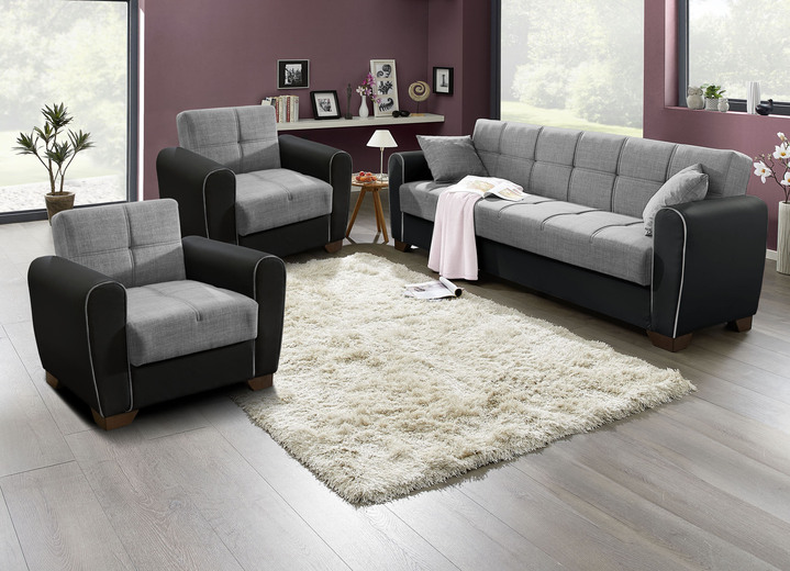 Polstergruppen - Polstermöbel mit Bettfunktion und Bettkasten, in Farbe WEISS-SCHWARZ, in Ausführung Sessel Ansicht 26