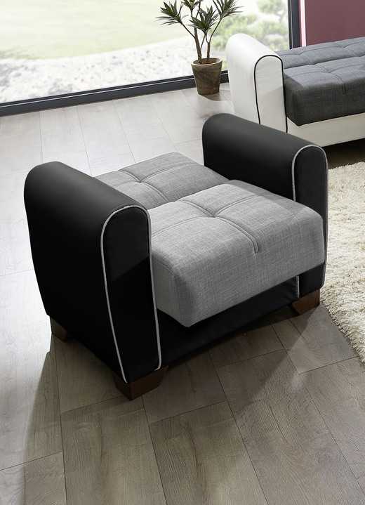 Polstergruppen - Polstermöbel mit Bettfunktion und Bettkasten, in Farbe WEISS-SCHWARZ, in Ausführung Sessel Ansicht 20