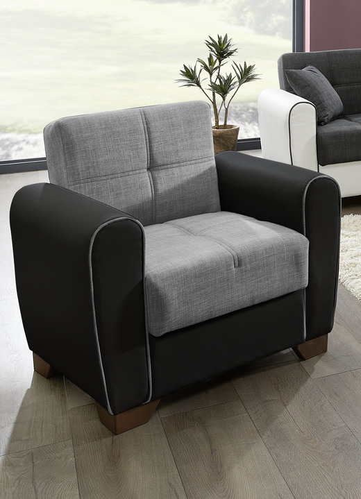 Polstergruppen - Polstermöbel mit Bettfunktion und Bettkasten, in Farbe WEISS-SCHWARZ, in Ausführung Sessel Ansicht 19