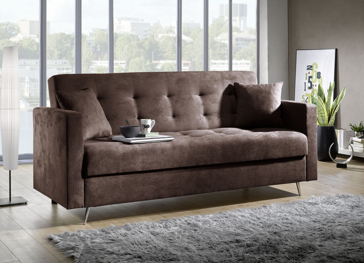 Schlafsofas - Schlafsofa auf Chromfüßen mit Bettkasten, in Farbe CREME Ansicht 3