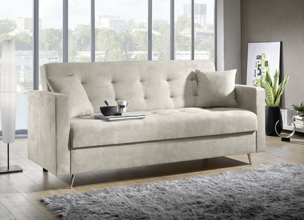 Schlafsofa auf Chromfüßen mit Bettkasten