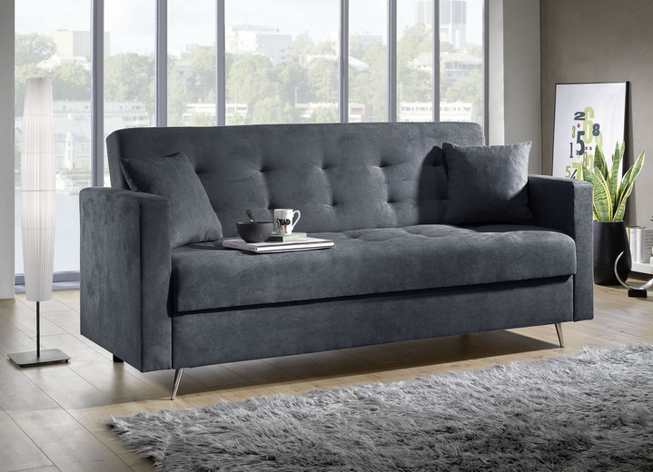 Schlafsofas - Schlafsofa auf Chromfüßen mit Bettkasten, in Farbe CREME Ansicht 5