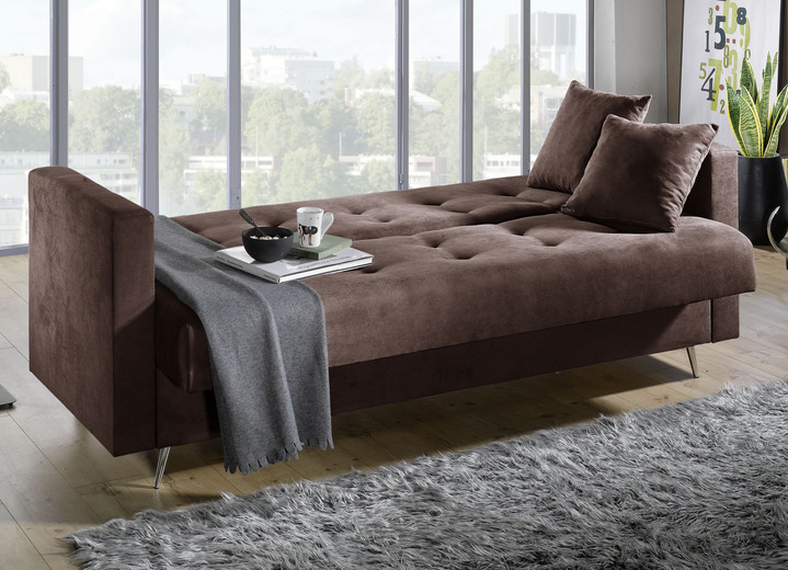 Schlafsofas - Schlafsofa auf Chromfüßen mit Bettkasten, in Farbe CREME Ansicht 4