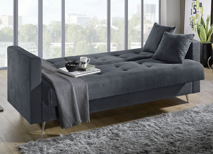 Schlafsofas - Schlafsofa auf Chromfüßen mit Bettkasten, in Farbe CREME Ansicht 6