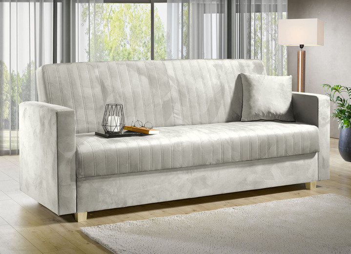 Schlafsofas - Schlafsofa mit Bettkasten und Bonnellfederung, in Farbe CREME Ansicht 1