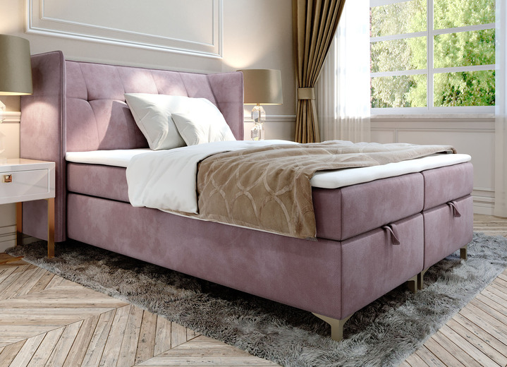 - Boxspringbett mit Bettkasten und Topper, in Farbe ALTROSA
