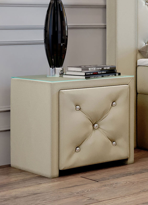 Nachttische - Nachttisch mit Schublade und Glasplatte, in Farbe DUNKELBLAU Ansicht 4