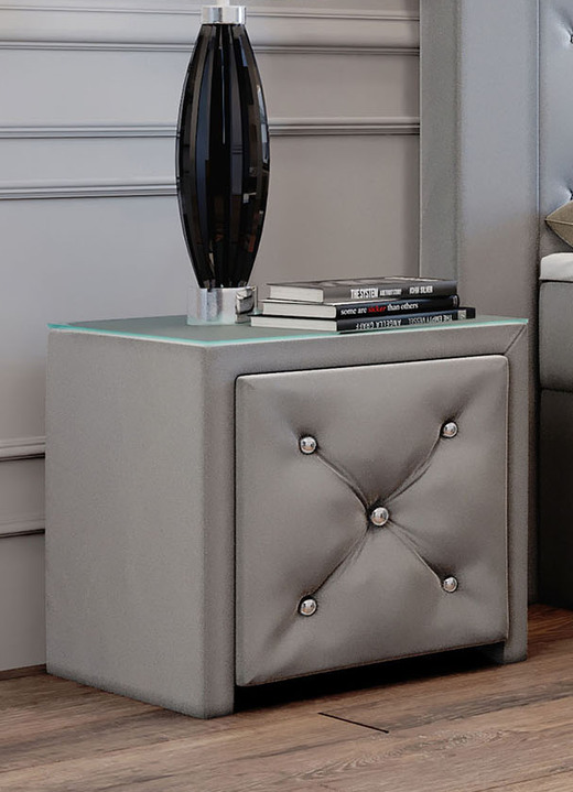 Nachttische - Nachttisch mit Schublade und Glasplatte, in Farbe DUNKELBLAU Ansicht 3