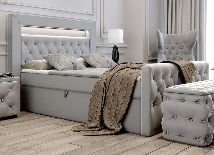 Boxspringbetten - Boxspringbett mit LED-Beleuchtung und Topper, in Farbe GRAU Ansicht 1