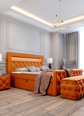 Boxspringbett mit LED-Beleuchtung, Topper und Nachttisch