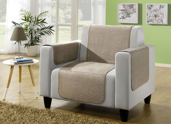 - Wohnaccessoires mit Fleckschutz-Ausrüstung und Anti-Rutsch-Beschichtung, in Größe 101 (Sesselschoner, 50x150 cm) bis 865 (2 Armlehnenschoner, 50x 70 cm), in Farbe TAUPE Ansicht 1