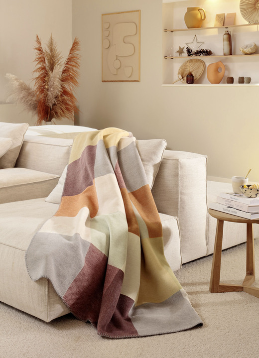 Decken - Wohndecke mit Karo oder Streifen mit Häkelsaum, in Farbe MULTICOLOR, in Ausführung Karo Ansicht 1
