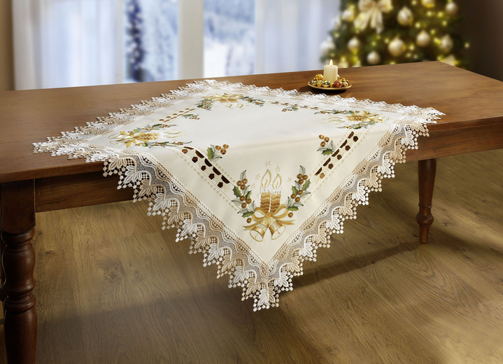 Tischdecken - Tisch- und Raumdekoration mit weihnachtlichen Kerzenmotiven, in Größe 101 (Deckchen, 35/ 50 cm) bis 404 (Kissenbezug, 40/ 40 cm), in Farbe ECRU-BUNT Ansicht 4