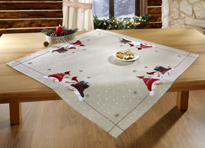 Tischdecken - Zauberhafte Tisch- und Raumdekoration mit Schneemann-Motiven, in Größe 130 (Deckchen, 35/ 50 cm) bis 404 (Kissenbezug, 40/ 40 cm), in Farbe BORDEAUX Ansicht 2