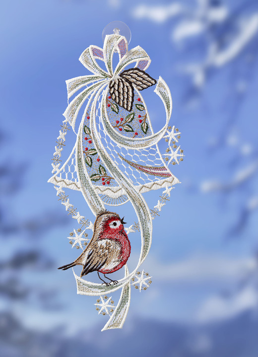 - Weihnachtliches Fensterbild aus Plauener Spitze, in Farbe BUNT