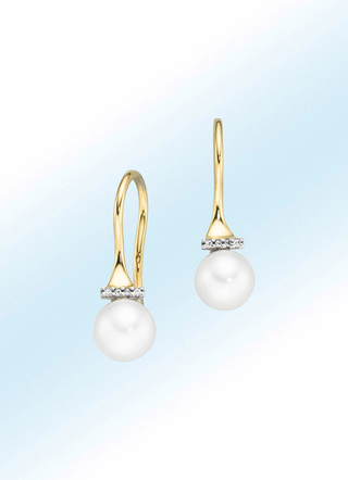 Ohrhaken mit Süßwasser-Zuchtperle und Brillanten