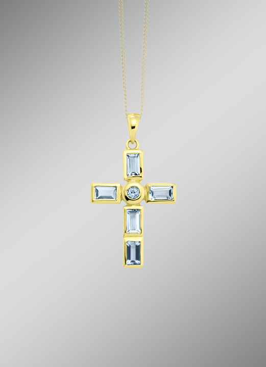 Anhänger - Interessanter Kreuz-Anhänger mit beh. Blautopas, in Farbe  Ansicht 1