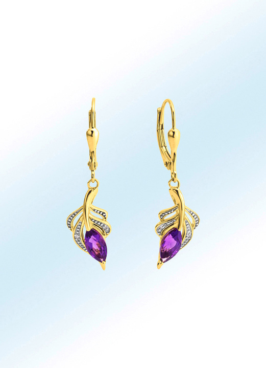 Ohrschmuck - Edle Ohrringe mit Amethyst und 4 Diamanten, in Farbe  Ansicht 1