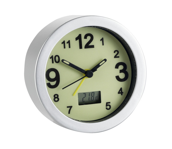 Praktische Hilfsmittel - Leuchtender Wecker mit digitaler Raumtemperaturanzeige, in Farbe SILBER-SCHWARZ Ansicht 2
