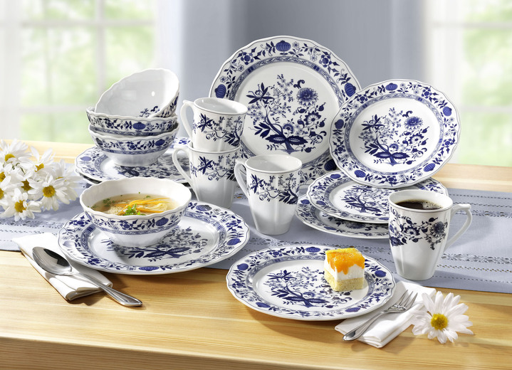 - Kombiservice mit Zwiebelmuster-Motiv, 16-teilig, in Farbe WEISS-BLAU