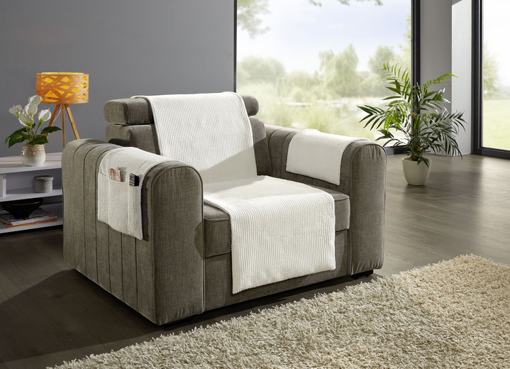 Sessel- & Sofaüberwürfe - Wohnaccessoires mit Anti-Rutsch-Beschichtung, in Größe 100 (Sesselschoner, 50x140 cm) bis 865 (2 Arml.schoner, 38x 55 cm), in Farbe CREME Ansicht 1