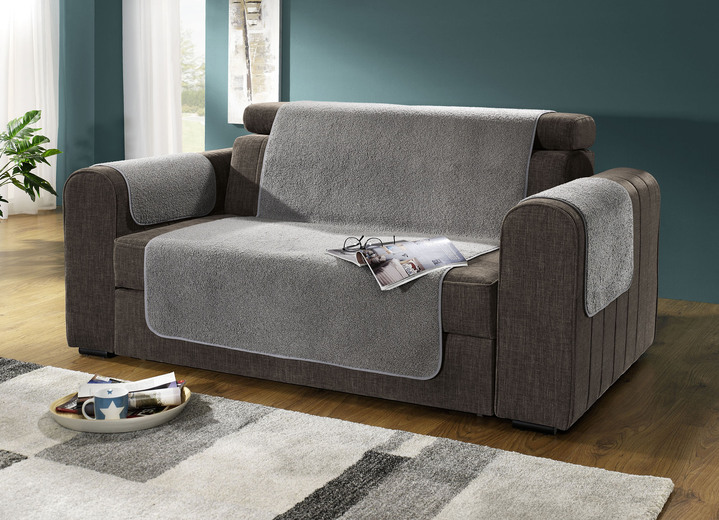 Sessel- & Sofaüberwürfe - Flauschige Sessel-, Couch- und Armlehnenschoner, in Größe 101 (Sesselschoner, 50x150 cm) bis 865 (2x Armlehnenschoner, 50x 70 cm), in Farbe GRAU Ansicht 1