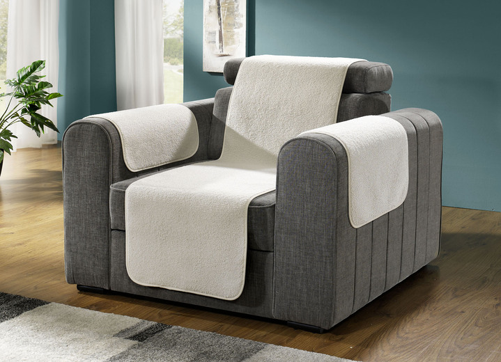 Sessel- & Sofaüberwürfe - Flauschige Sessel-, Couch- und Armlehnenschoner, in Größe 101 (Sesselschoner, 50x150 cm) bis 865 (2x Armlehnenschoner, 50x 70 cm), in Farbe CREME Ansicht 1