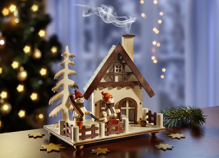 Weihnachtliche Dekorationen - Räucherhaus aus Holz, in Farbe WEIß