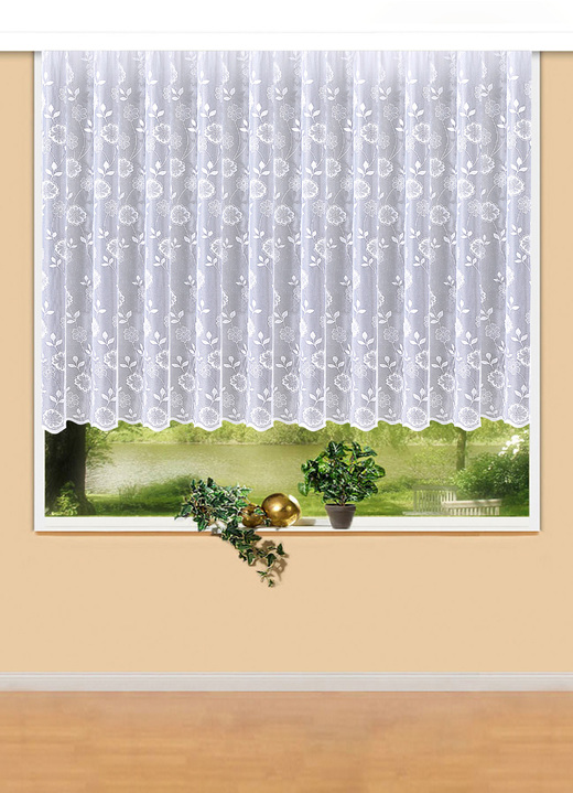 Modern - Blumenfenster-Store mit Universalschienenband, in Größe 140 (H125xB300 cm) bis 186 (H175xB600 cm), in Farbe WEISS Ansicht 1