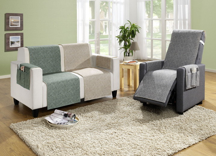 Sessel- & Sofaüberwürfe - Wohnaccessoires in dekorativer Optik mit natürlichem Sitzkomfort, in Farbe BRAUN, in Ausführung Sesselschoner mit Schurwoll-Wendeseite Ansicht 1