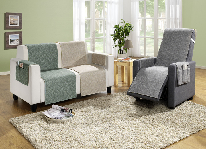 Sessel- & Sofaüberwürfe - Wohnaccessoires in dekorativer Optik mit natürlichem Sitzkomfort, in Farbe SILBER, in Ausführung TV-Sesselschoner mit Schurwoll-Wendeseite Ansicht 1