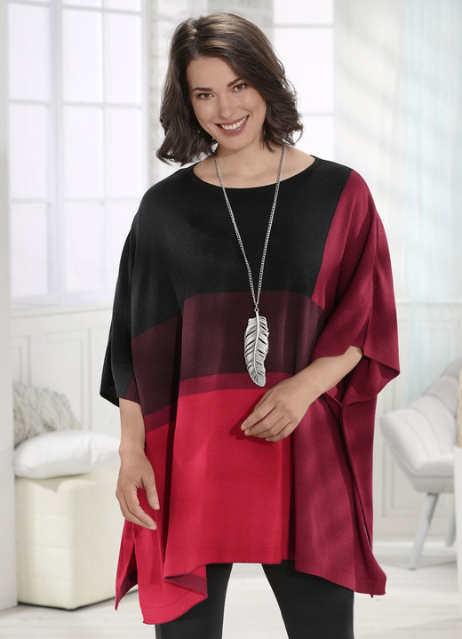 Ponchos - Poncho-Pullover in Feinstrick Ponchos - Poncho-Pullover in Feinstrick, in Größe 001(38-42) bis 004(56-60), in Farbe BORDEAUX-SCHWARZ-MULTICOLOR