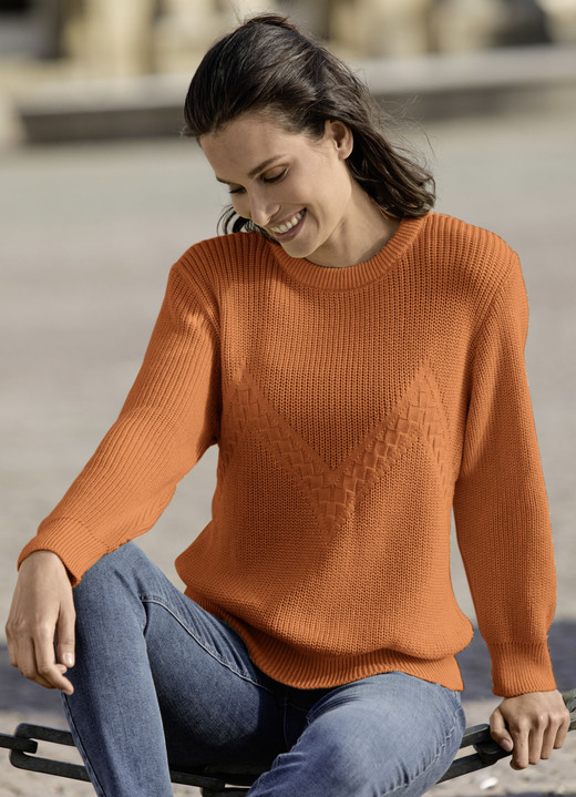 Basics - Pullover mit Zackenstruktur Basics - Pullover mit Zackenstruktur, in Größe L(44/46) bis XS(32/34), in Farbe TERRA