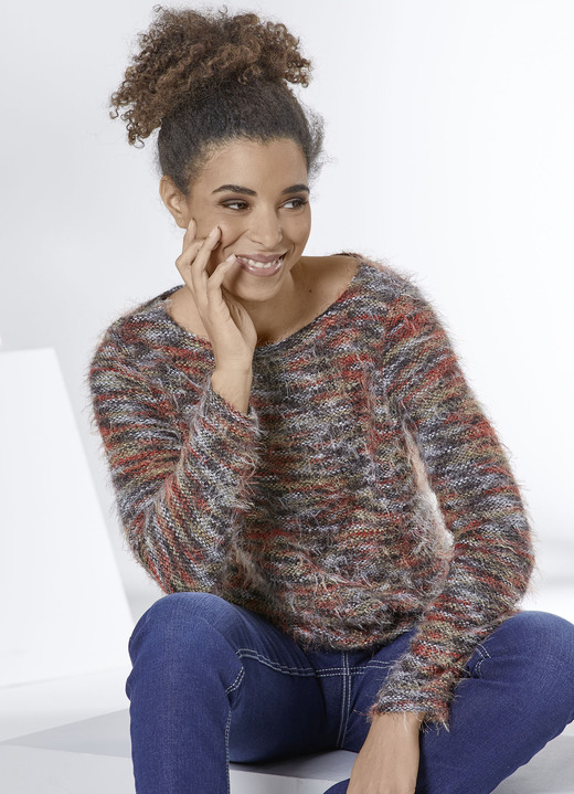 Langarm - Pullover in superflauschiger Qualität, in Größe 038 bis 054, in Farbe TERRA-BRAUN-MULTICOLOR