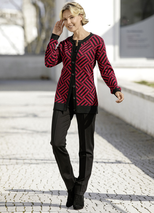 - Strickjacke mit Schurwolle, in Größe 038 bis 054, in Farbe BORDEAUX-SCHWARZ Ansicht 2