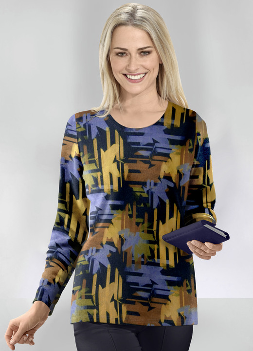 - Pullover in Feinstrick, in Größe 038 bis 054, in Farbe MESSING-MARINE-MULTICOLOR