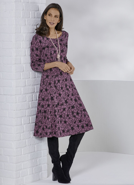 Strickkleider - Strick-Kleid in Jacquard-Dessin, in Größe 036 bis 052, in Farbe AMETHYST-SCHWARZ