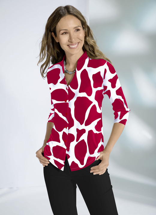 Blusen & Tuniken - Shirtbluse mit Stehkragen, in Größe 036 bis 052, in Farbe ROT-WEISS Ansicht 1