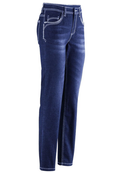 - Jeans mit Ziernähten und Strasssteinen, in Größe 017 bis 052, in Farbe DUNKELBLAU Ansicht 1