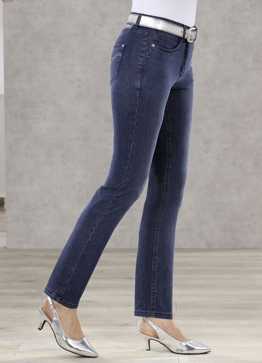 Jeans - Bauchweg-Jeans in 5-Pocket-Form Jeans - Bauchweg-Jeans in 5-Pocket-Form, in Größe 018 bis 052, in Farbe DUNKELBLAU
