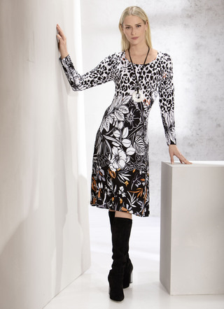 Kleid mit Animal- und Floraldruck