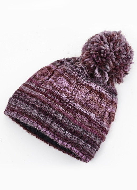 - Grobstrick-Mütze mit Woll-Bommel, in Farbe BORDEAUX-ROSA Ansicht 1