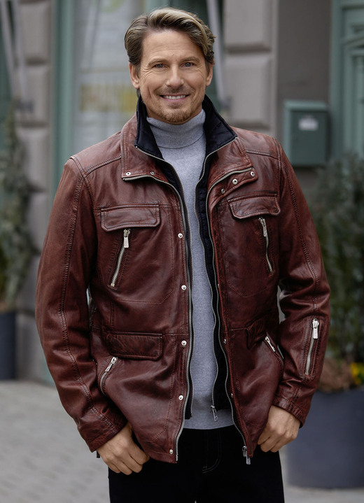 - Lederkurzjacke von „Jilani“, in Größe 048 bis 064, in Farbe ANTIK REHBRAUN Ansicht 1