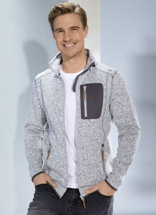 Kurzjacken & Blousons - Strickfleece-Kurzjacke Ansicht 2 Kurzjacken & Blousons - Strickfleece-Kurzjacke, in Größe 3XL (56) bis XXL (54), in Farbe BLAU MELIERT Ansicht 2