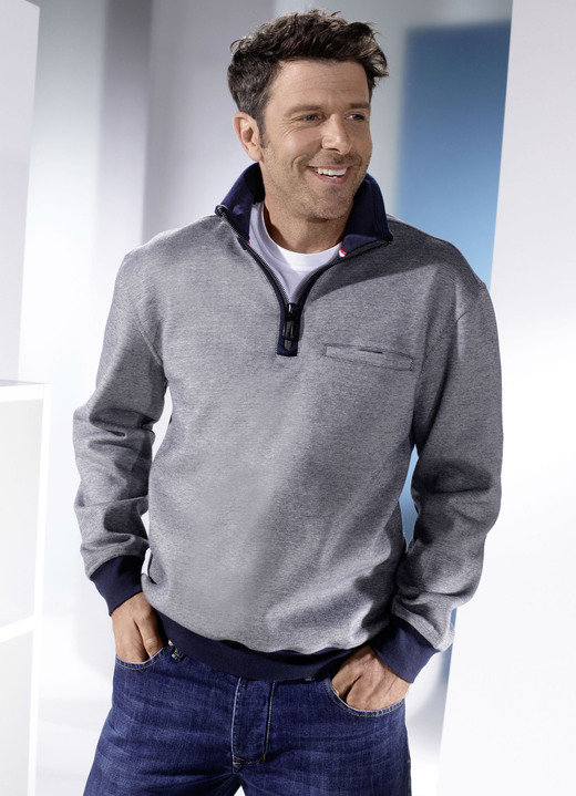 Sweatshirts - Sweatshirt mit elastischen Bündchen-Abschlüssen, in Größe 046 bis 062, in Farbe MARINE-ECRU MELIERT